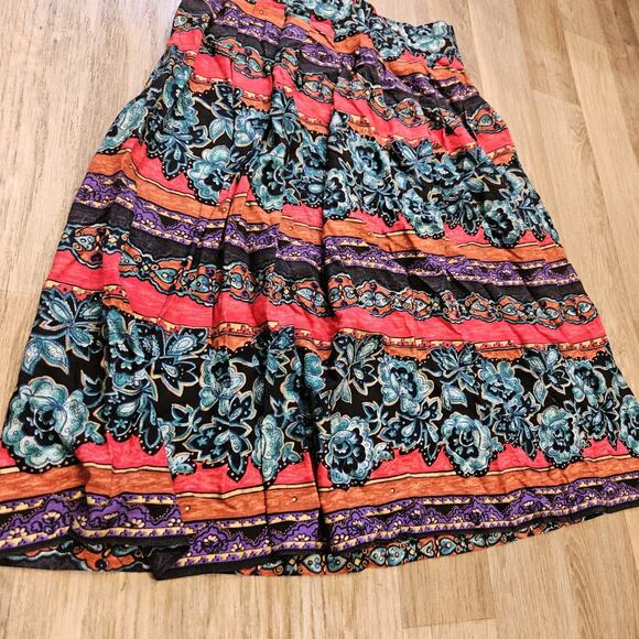 Vtg Patterned Midi Skirt Women M Multicolor Floral Wearable Art Boho 90s Teacher - Picture 3 of 10